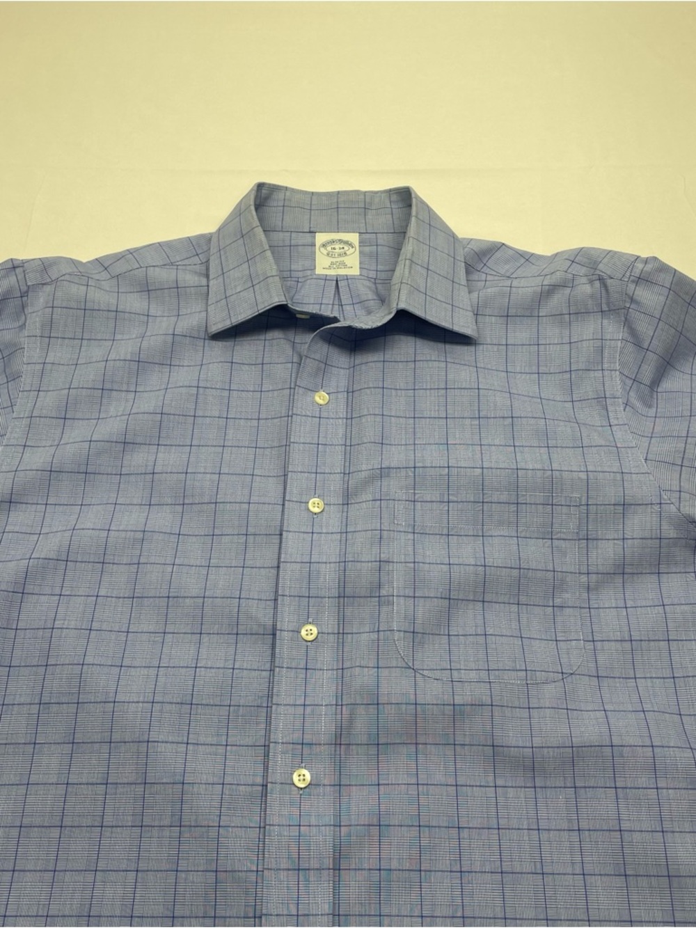 Brooks Brothers Men’s Dress Shirt 16-16.5 34/35 Slim Fit Blue Glen Plaid Cotton